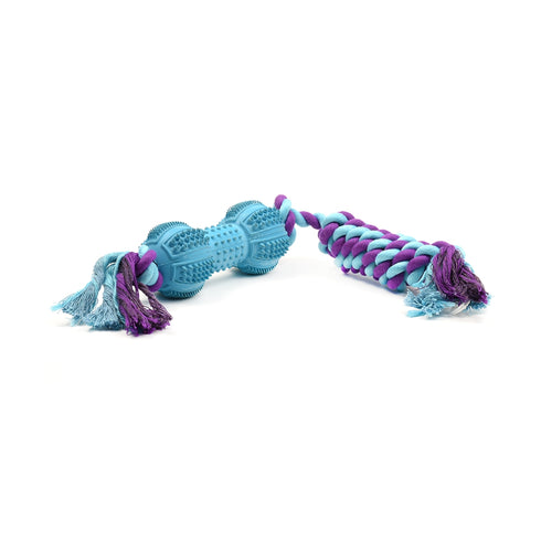 Jucarie pentru caini din cauciuc si sfoara Dental Haltera 12cm